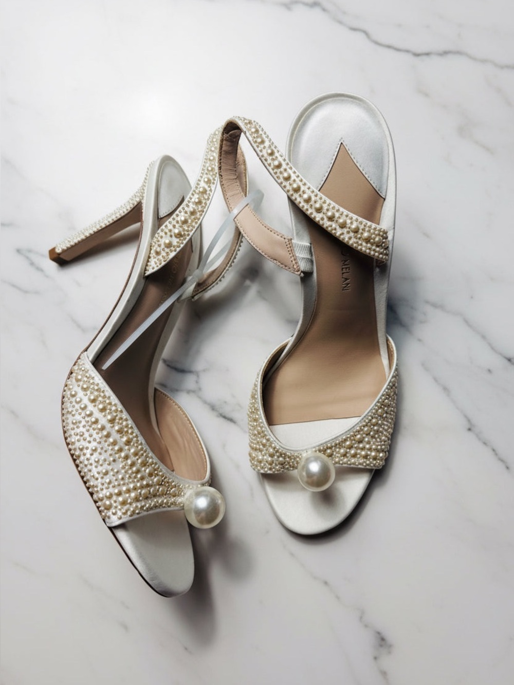 ANTONIO MELANI Pearl-Embellished Ivory Satin Heels - Picture 1 of 12